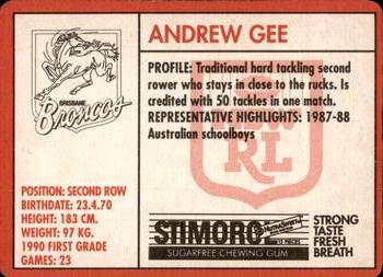 1991 Stimorol NRL #13 Andrew Gee Back
